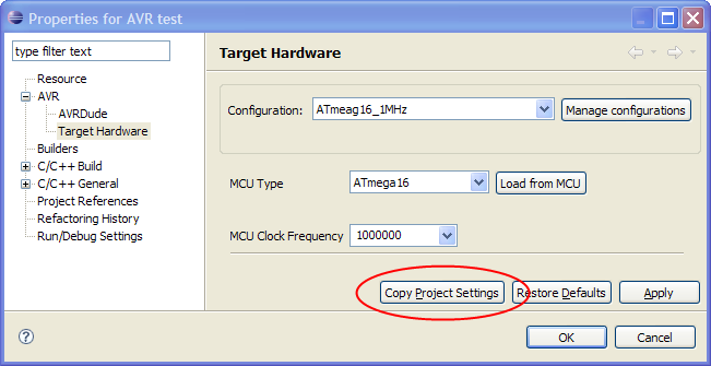 Copy Project Settings button